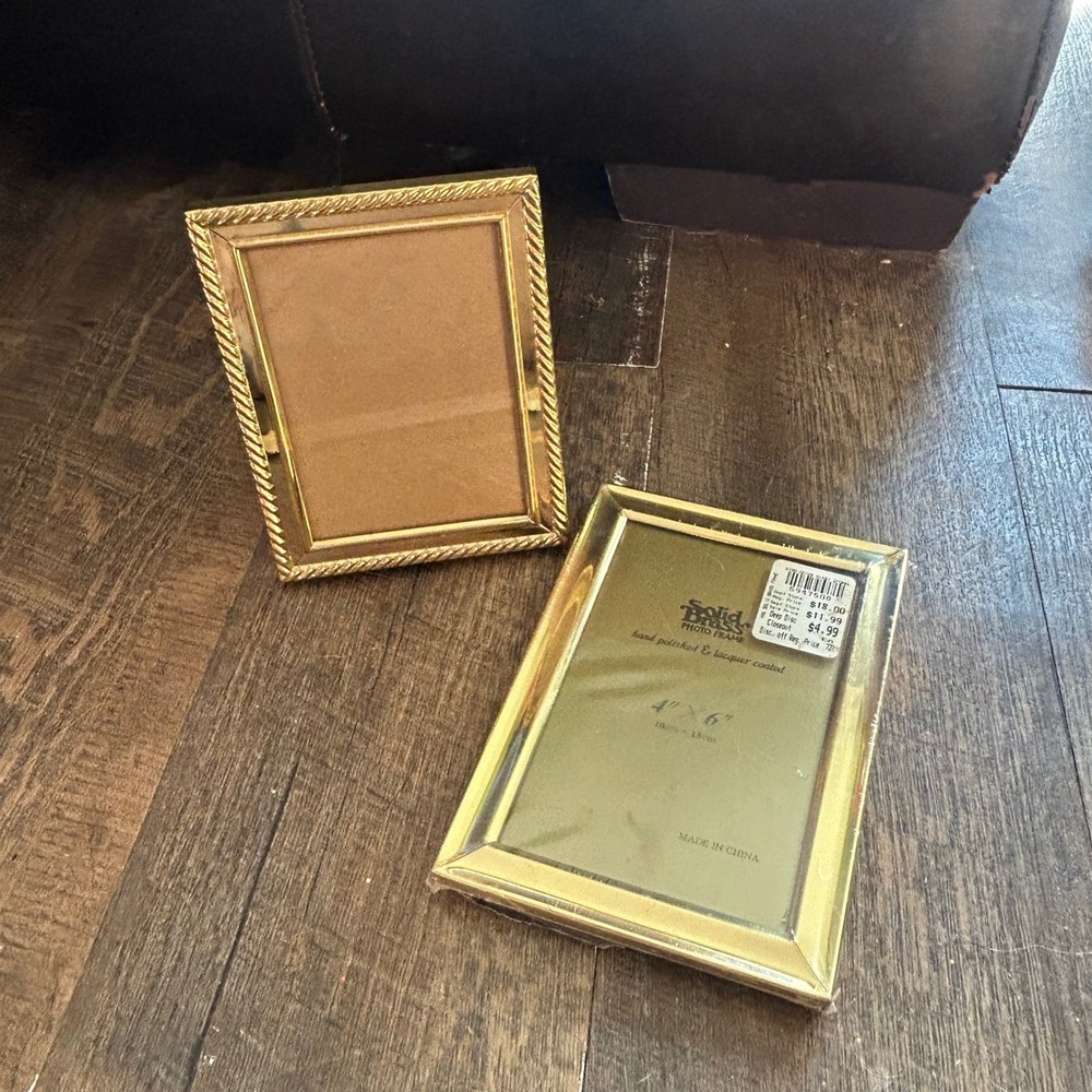 Solid Brass Gold Photo Frame Set 4x6 3.5x5 Polished Rope Border Tabletop Decor